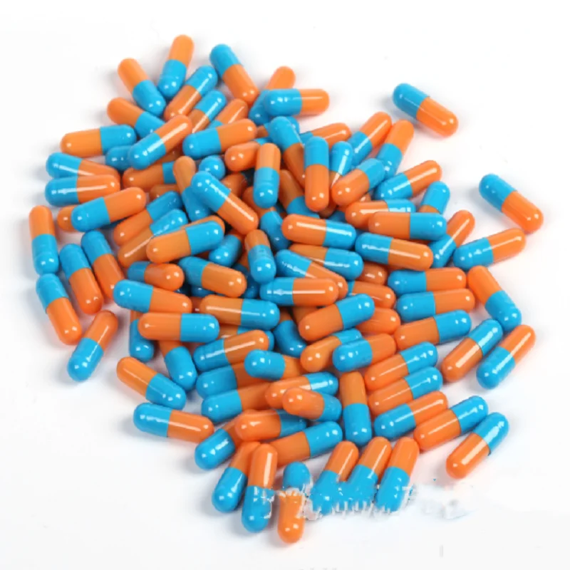 2# empty capsules 10000pcs Blue orange hard gelatin empty capsules 2# joined or seperated capsules available Packing bottle