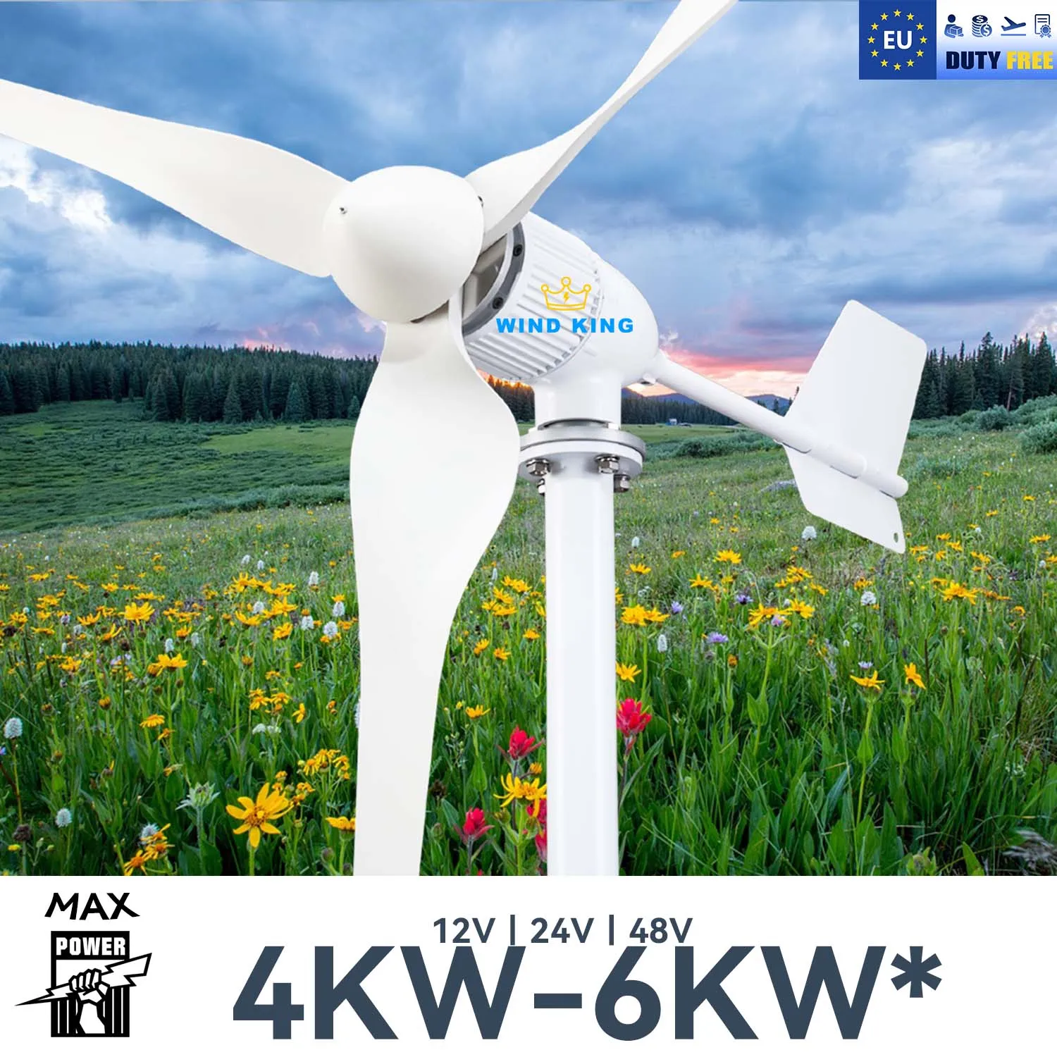 

【Higher Power】 6000W WindTurbine High Efficiency Windmill With MPPTCharger/Hybrid Solar System, For Home Use 3 Blades Horizontal