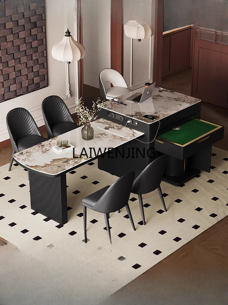 

MJY light luxury island table one retractable rock slab multi-functional mahjong table dining table