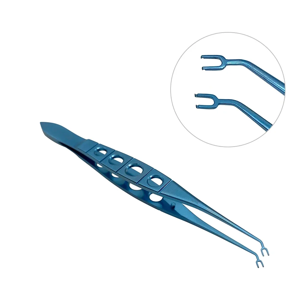 Titanium Double Notched Fixating Forceps 108mm Tweezers with Angled Double Grip Ophthalmic Surgical Instruments