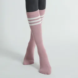 Autumn Winter Women Yoga Socks Striped Cotton Fitness Breathable Pilates Socks Middle Tube Non-Slip Gym Dance Ballet Grip Socks