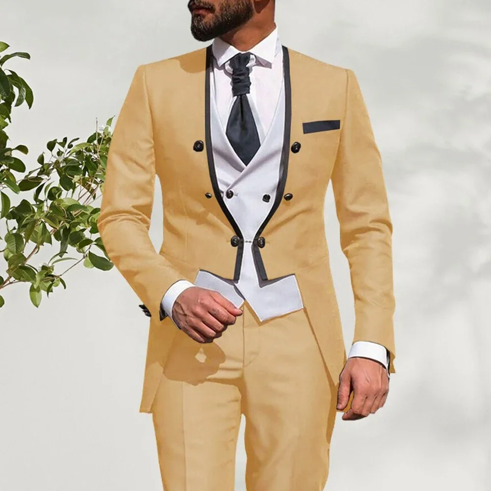 

Summer Men Suits Wedding Groom Tuxedos Slim Fit Business Casual Suit For Men 3 Piece (Blazer+Vest+Pants) Costume Homme