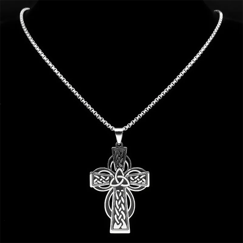 

Aesthetic Trinity Knot Cross Necklace for Women Men Stainless Steel Vintage Celtic Knot Amulet Chain Jewelry collar N9627S02