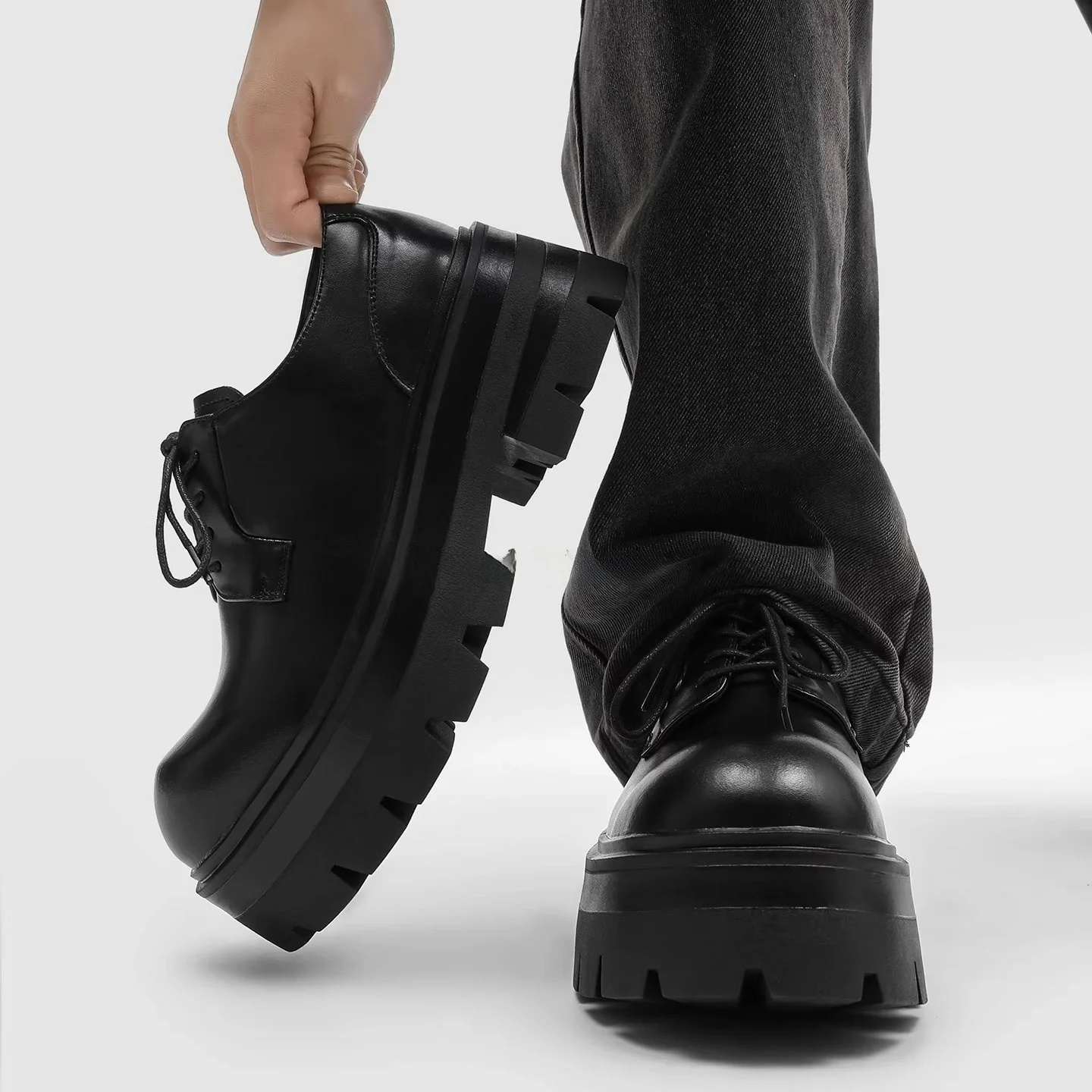 Japanese Style  Shoes Men's Commuter Thick Bottom Heightening Wedding Shoes Cowhide Leather Shoes COS Invisible Heighten...