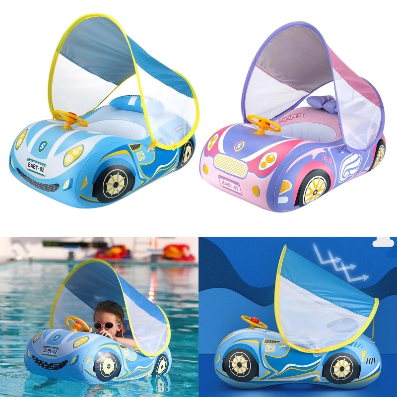 

Summer Baby Cartoon Inflatable Car Toy with Sunshade Swimming Pool Floating Seats for 6-36 Months Infants Beach Toys Swim Rings