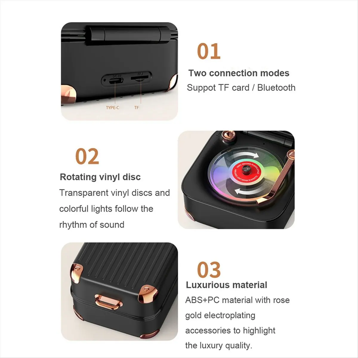 Okay Vintage Speaker with Colorful Lights, Music Player with 3 Modes, Bluetooth Speaker for Kids Room,for Computers Phones
