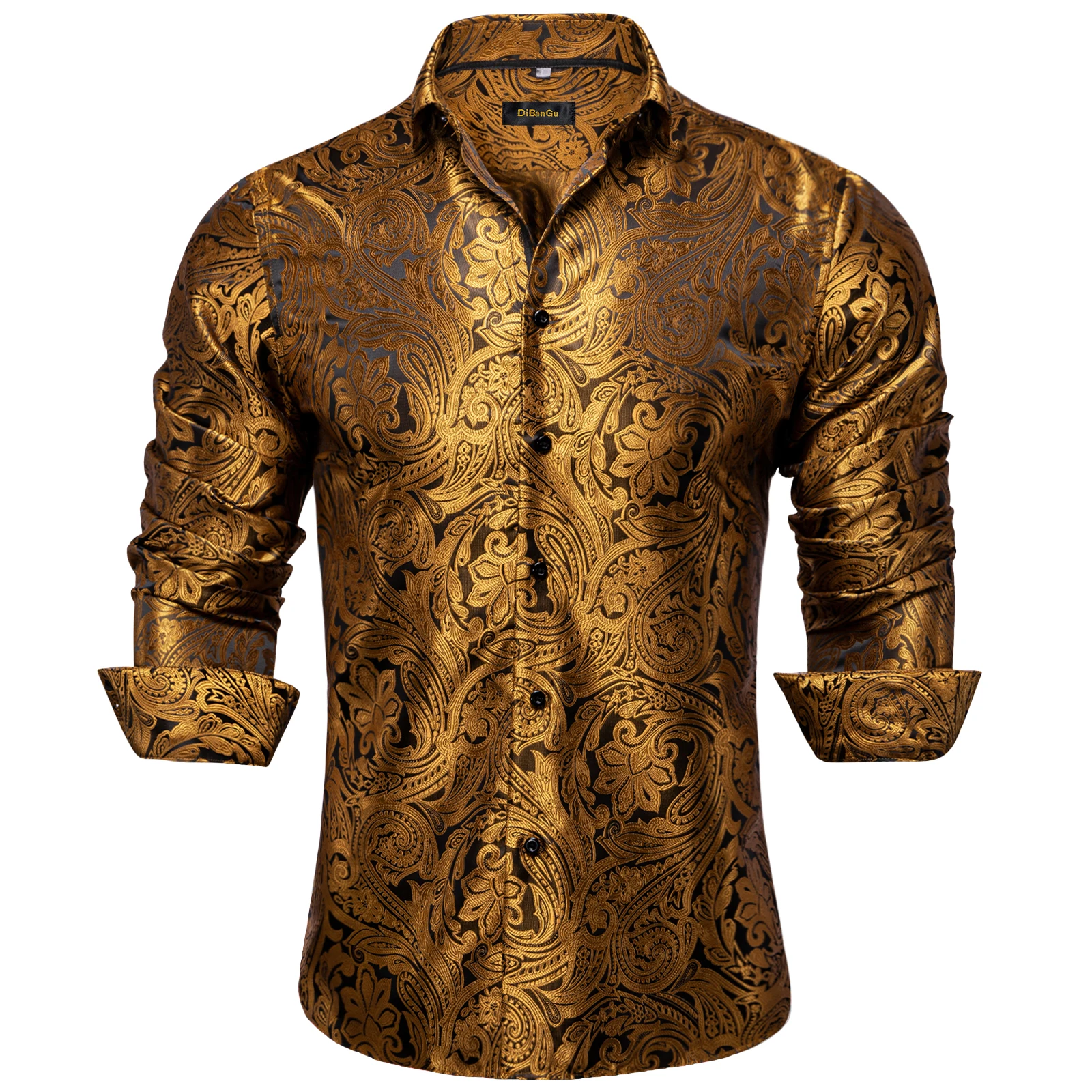 gold long sleeve dress shirt Men's Satin Gold Dress Shirt