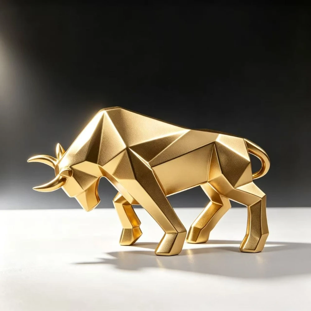 Modern Geometric Bull Figurine Resin Craft Abstract Bull Statue Tabletop Decoration for Living Room Office Desk Decor Gift