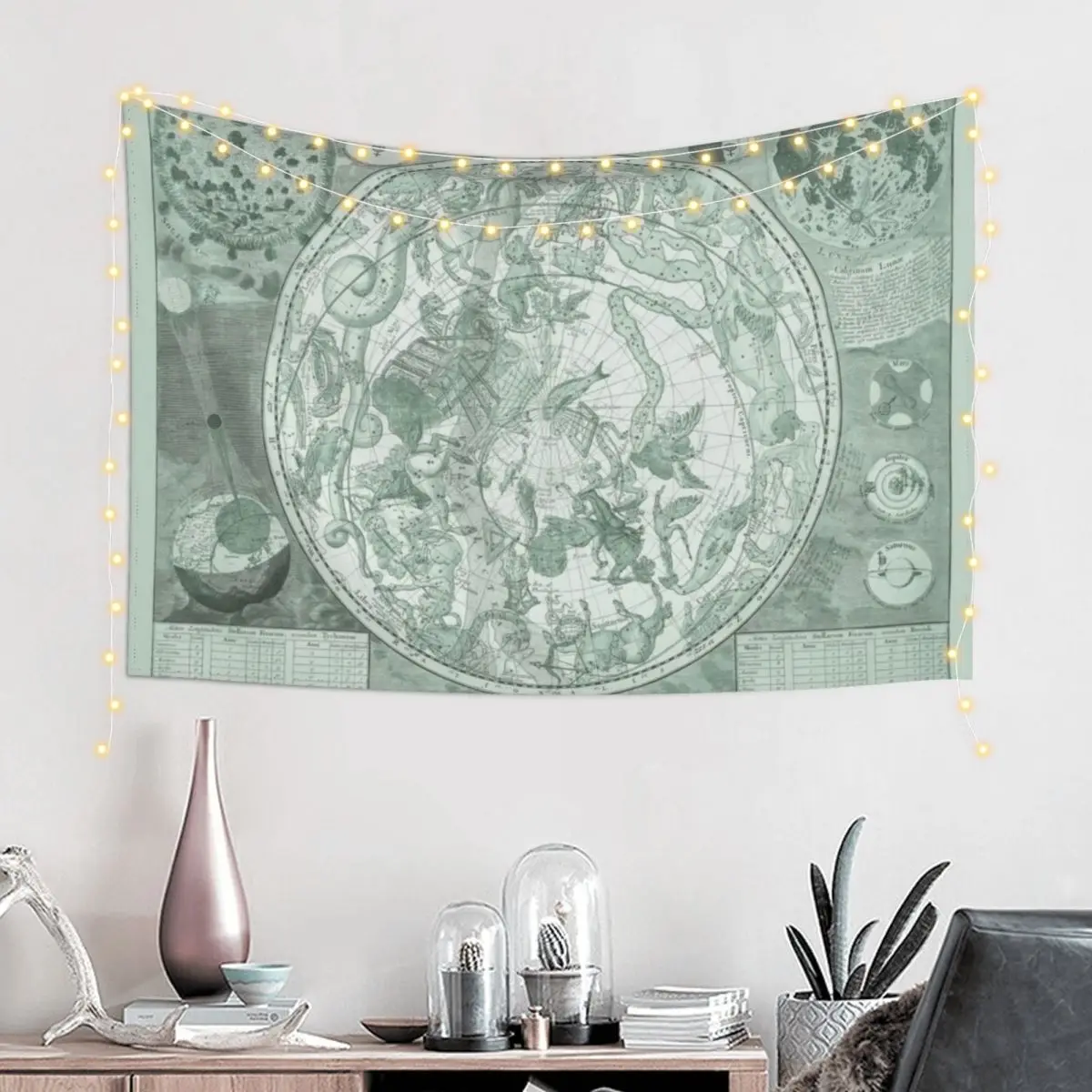 

Celestial Star Map Zodiac Constellation of Southern Sky Monochromatic Green Tapestry Room Decorations Custom Tapestry