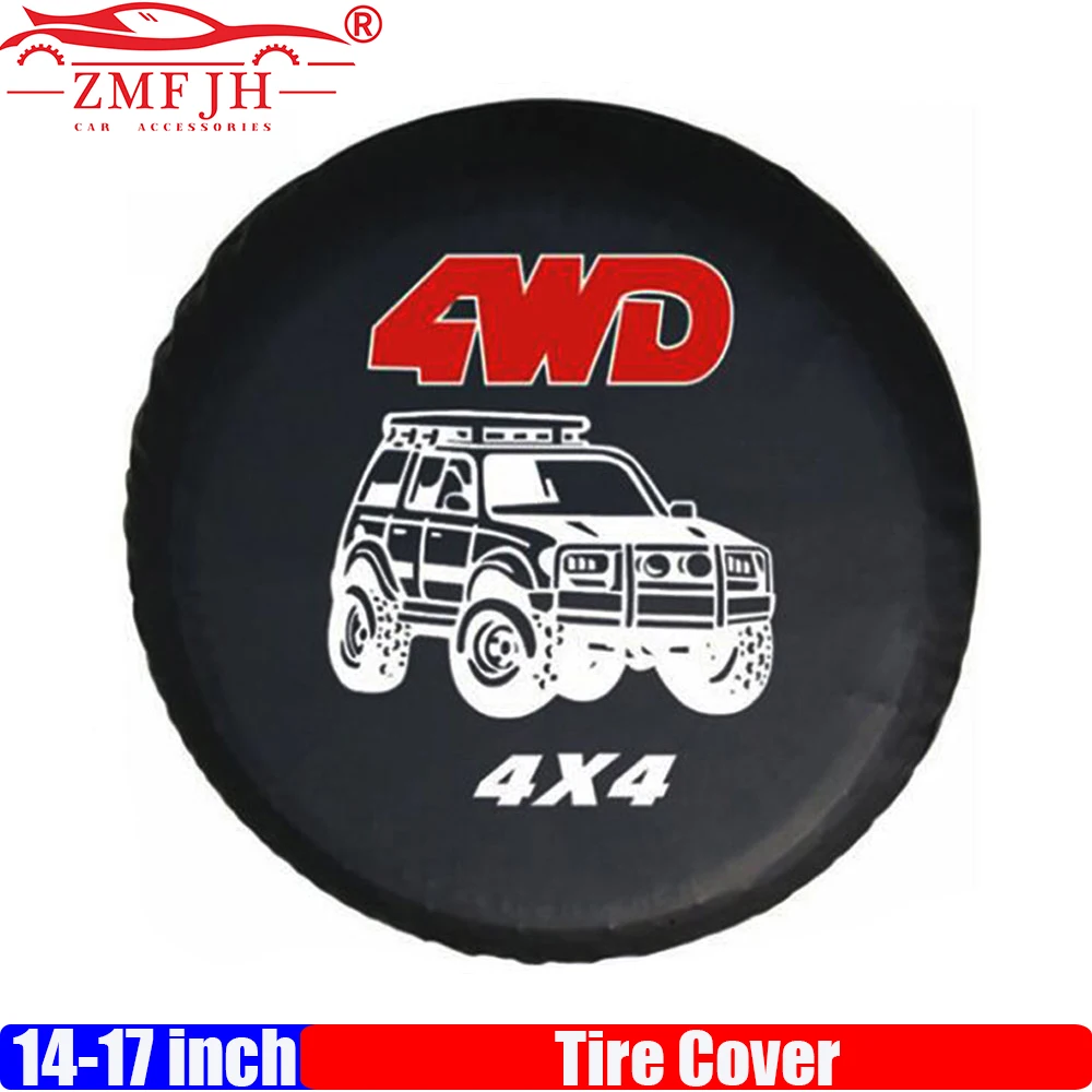 ZMFJH 4WD 4x4 بولي كلوريد الفينيل الجلود الغيار أغطية الاطارات 14 "15" 16 "17" إطارات السيارات لعجلة السيارة غطاء الإطارات الاحتياطية مقاوم للماء الغبار