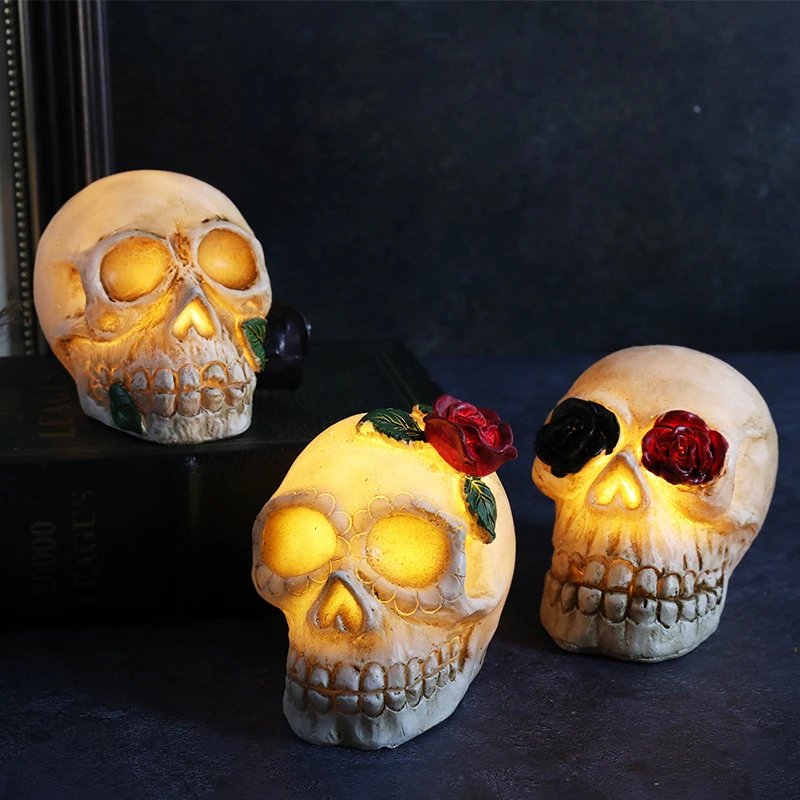 Cabezas de calavera de Halloween, decoración de esqueleto, estilo de Halloween, accesorio para mesa, escritorio, decoración del hogar y oficina