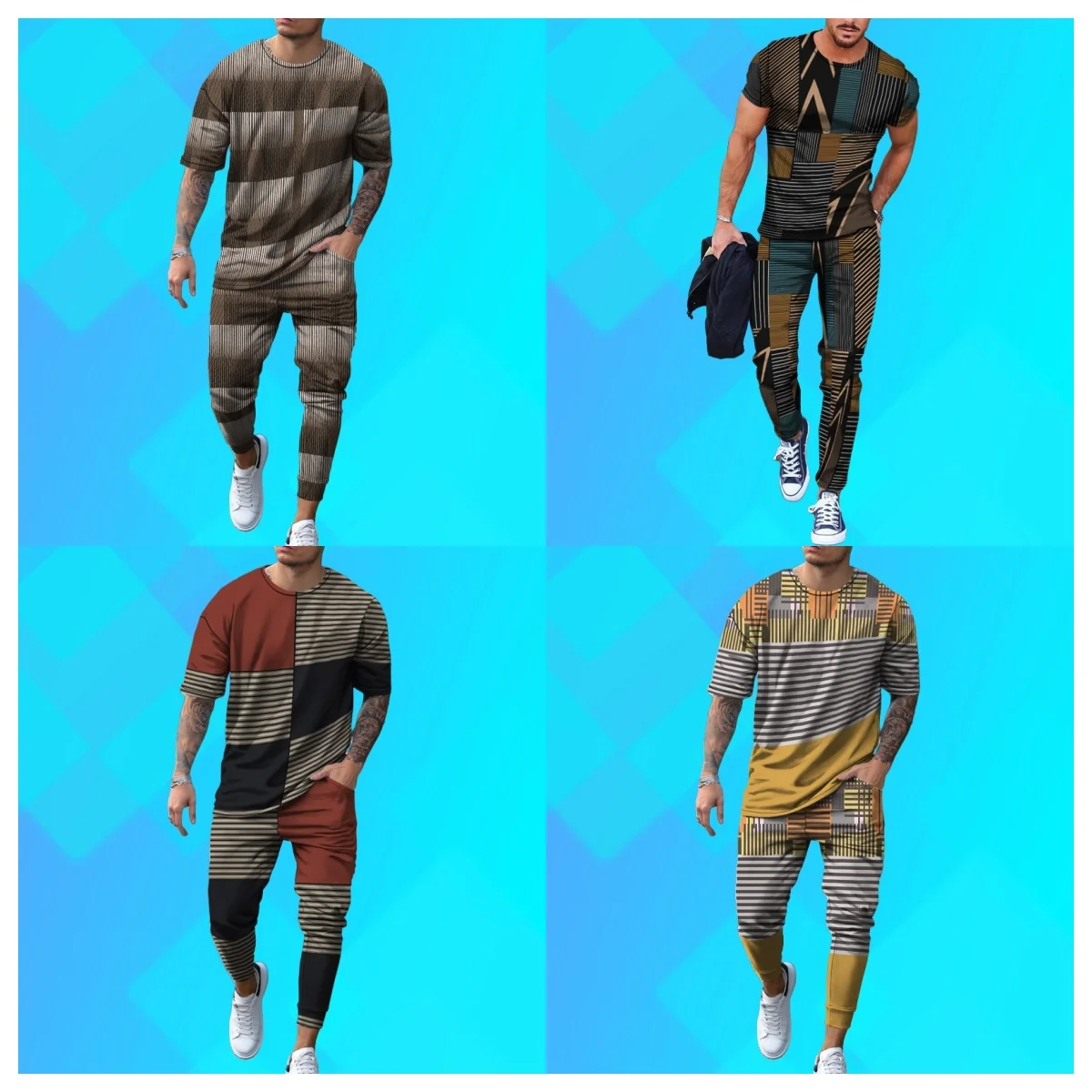 

Новый модный мужской спортивный брючный костюм с короткими рукавами, повседневная футболка, шорты, костюм в стиле ретро, крутой дышащий летний комплект, два комплекта