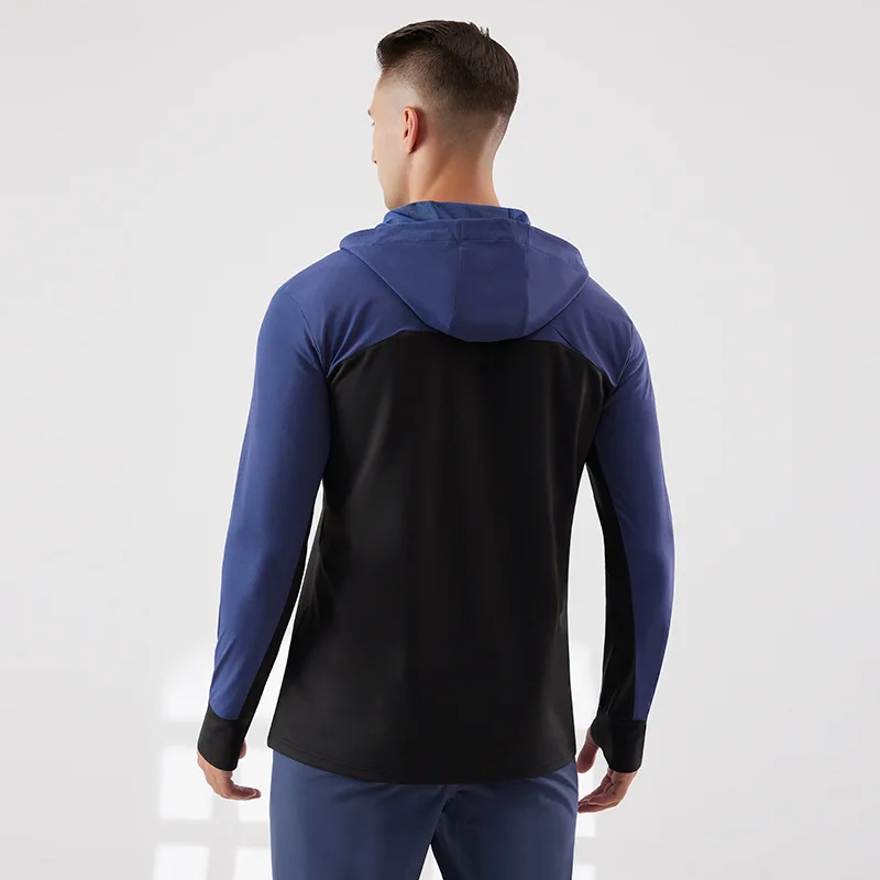 Thicker Fleece Sports Running Jacket Men's Patchwork Windproof Hoodie Sportswear Fitness Gym Joggers Hooded Workout Zipper Tops