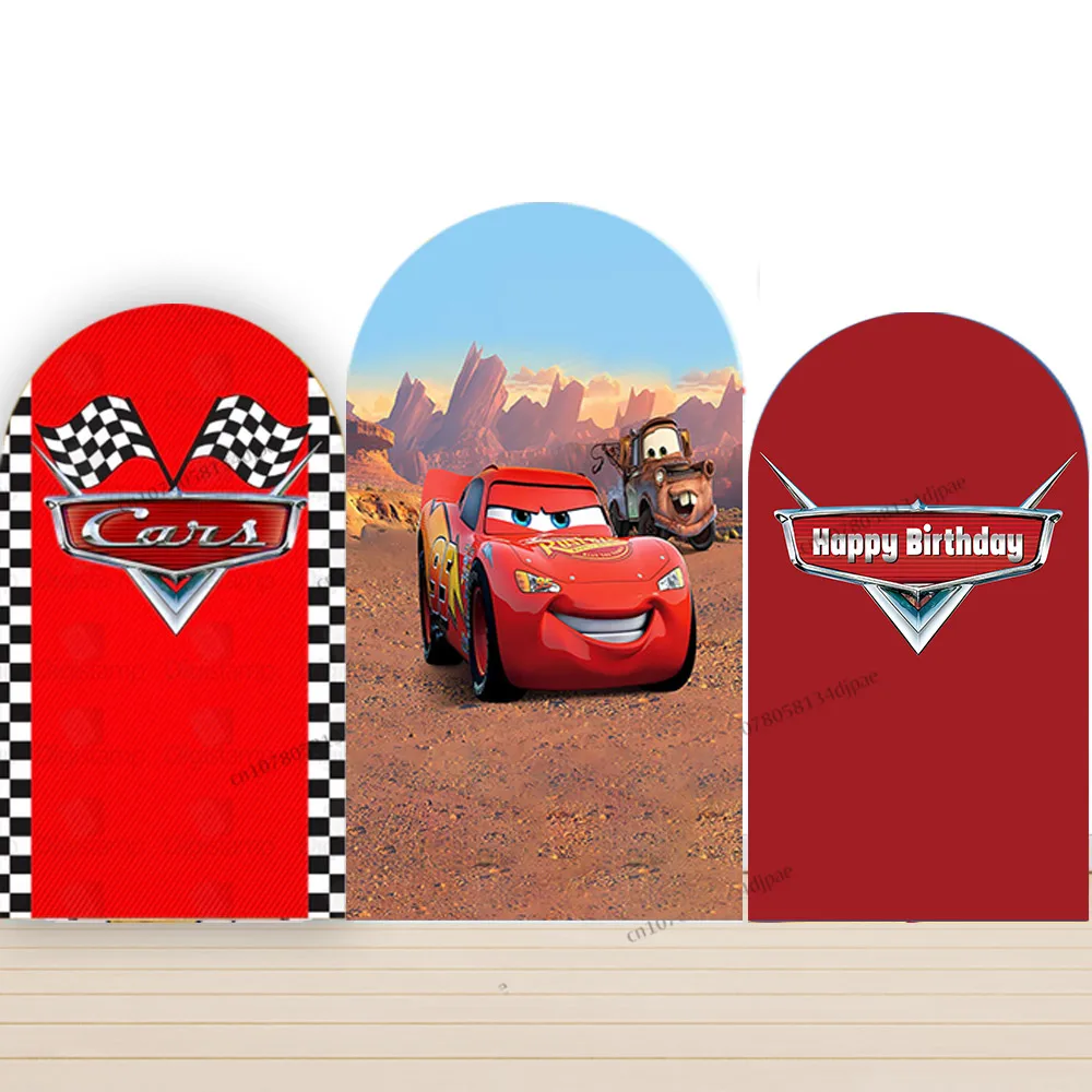 Race Car Arch Backdrop Cover Children Boy Party Pixar Cars Backgrounds Arched Lightning Mcqueen Red Desert Room Decoration Wall