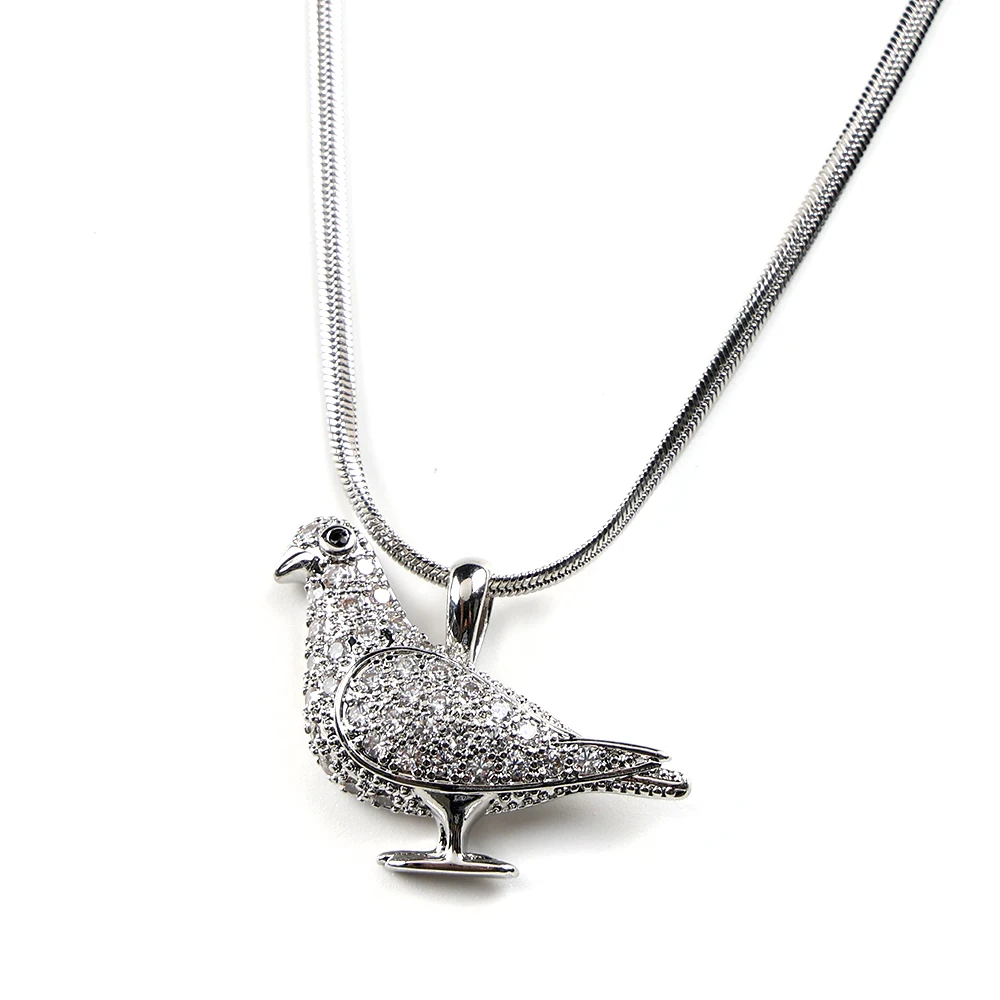 Silber Farbe Friedenstaube Kupfer Anhänger Halsketten Taube Zirkon Vogel Anhänger für Frauen Tier Edelstahl Kette Schmuck ﻿