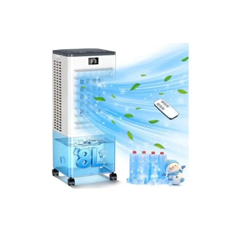 Portable air conditioners for home bedroom use, plastic housing, white color, 3-in-1 evaporative cooling with 4 modes, 3 speeds