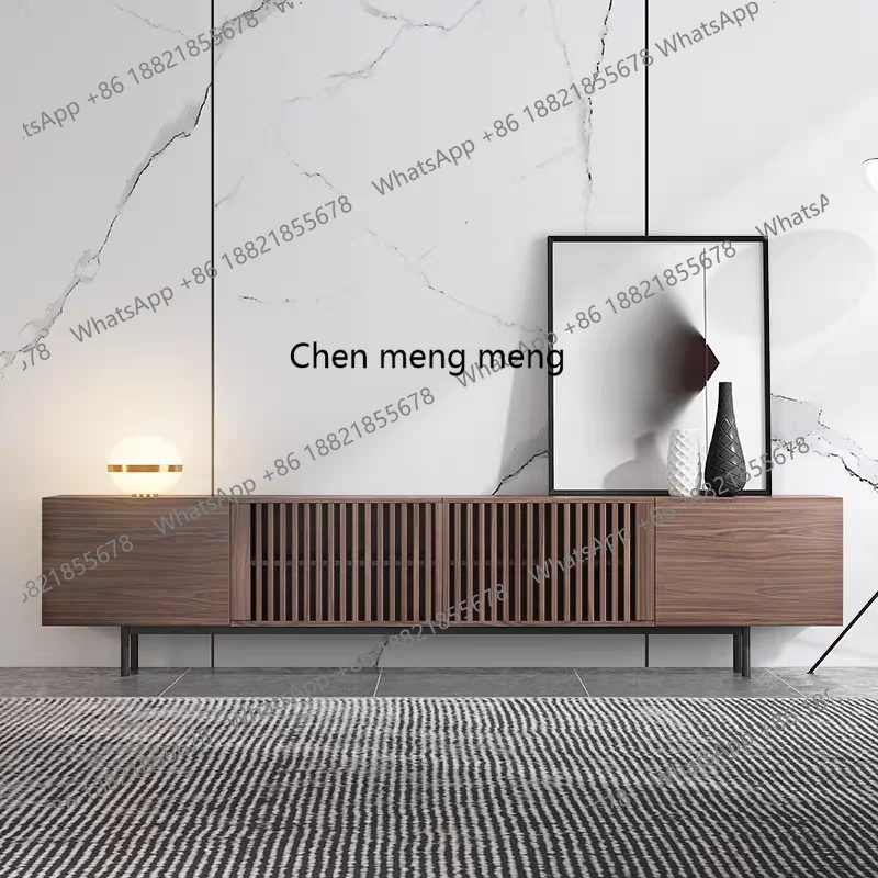 

The coffee table combination is simple and the living room is a walnut wood TV cabinet with high legs