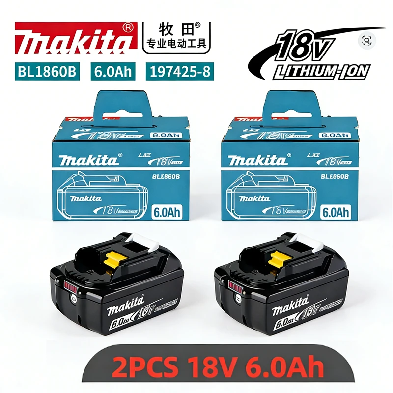 

2026BL1850 18V 6.0Ah Replacement Battery + 6A 9A 7.2V~18V Charger for Makita BL1815 BL1830 BL1840 BL1850 LXT400 DC18RA DC18R