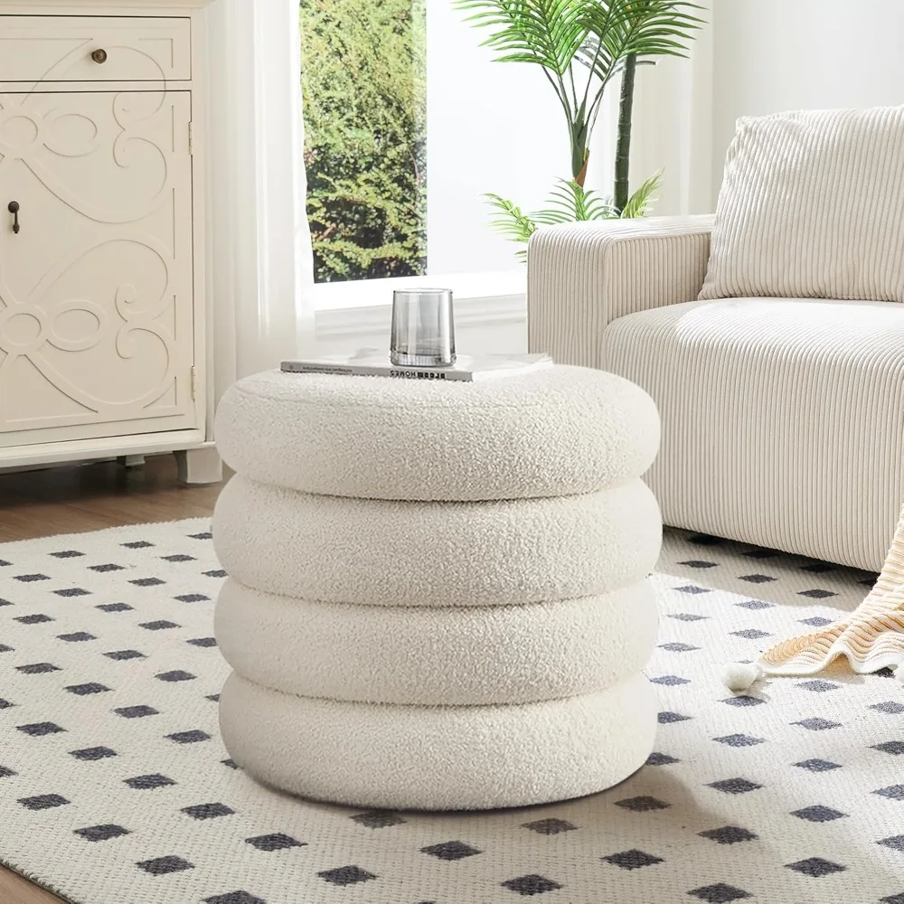 

20.1 Inch Round Storage Ottoman, Modern Linen Ottoman Coffee Table with Removable Top, Velvet Stool with Storage for Bedroom, Li