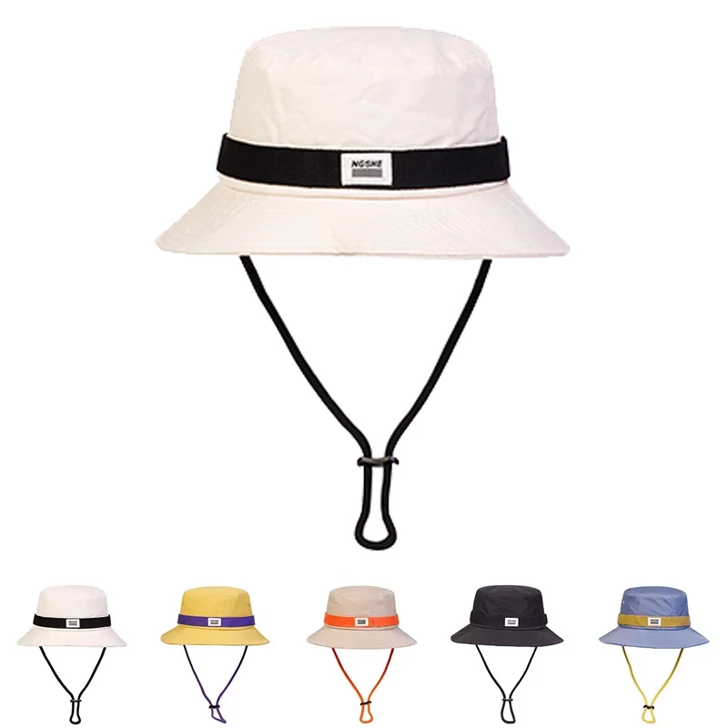 Unisex NGSHE Embroidery Draw Rope Bucket Hats Fishermen Caps Outdoor Casual Cap Sunscreen Hat Adventure Hat
