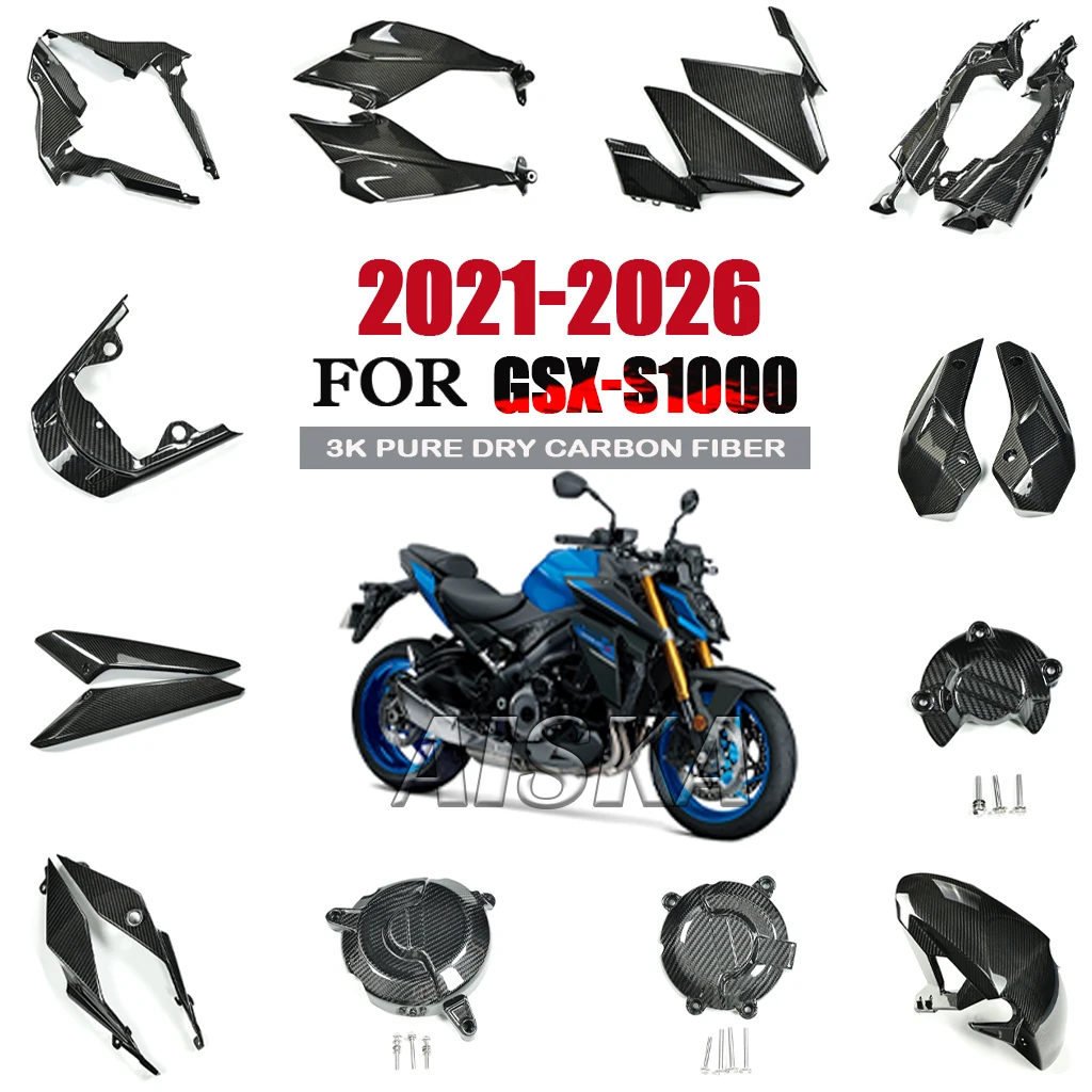 Fender Kraftstofftank-Schutz Heckseitenverkleidung Frontverkleidungs-Kit 3K 100% Kohlefaser für Suzuki GSX-S1000 2021 2022 2023 2024 2025 2026