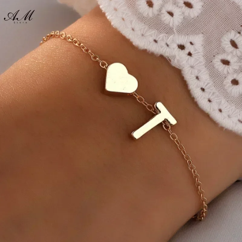 26 pulseiras com letras iniciais em inglês para amantes, mulheres, homens, faça você mesmo, nome personalizado, liga, formato de coração, joias, aniversário