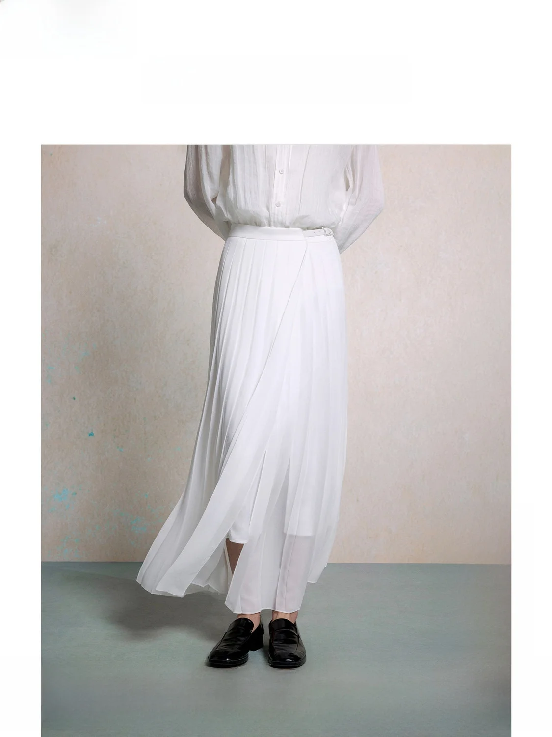 

ZhiZhi Chiffon Pleated Skirt Translucent Thin Veil Front Split Autumn New Sle Women's Casual Ci Commute Skirt