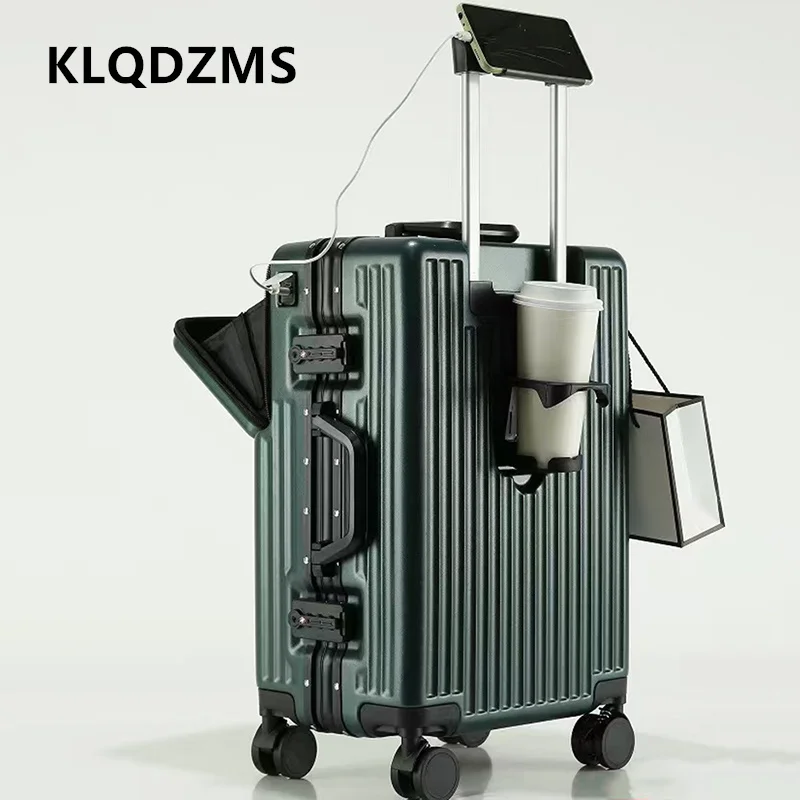 KLQDZMS المقصورة حقيبة الجبهة افتتاح الكمبيوتر المحمول الصعود حالة الألومنيوم الإطار حقيبة تروللي بعجلات USB شحن 20 "24" 26 بوصة الأمتعة #5