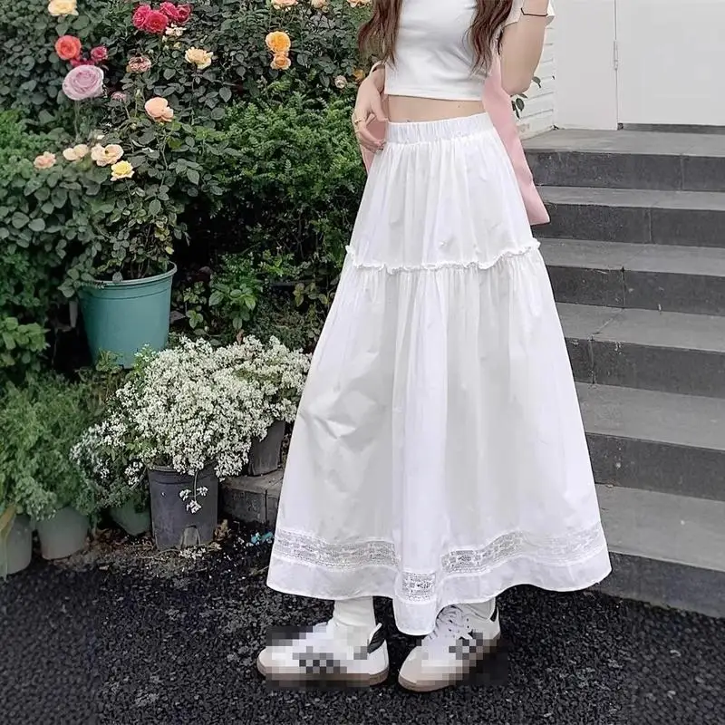 Fashionable and Sweet Fairy Skirt Women's Lace Bow Autumn/winter New Loose Casual Skirt Japanese Ruffle High Waist Skirt Cute