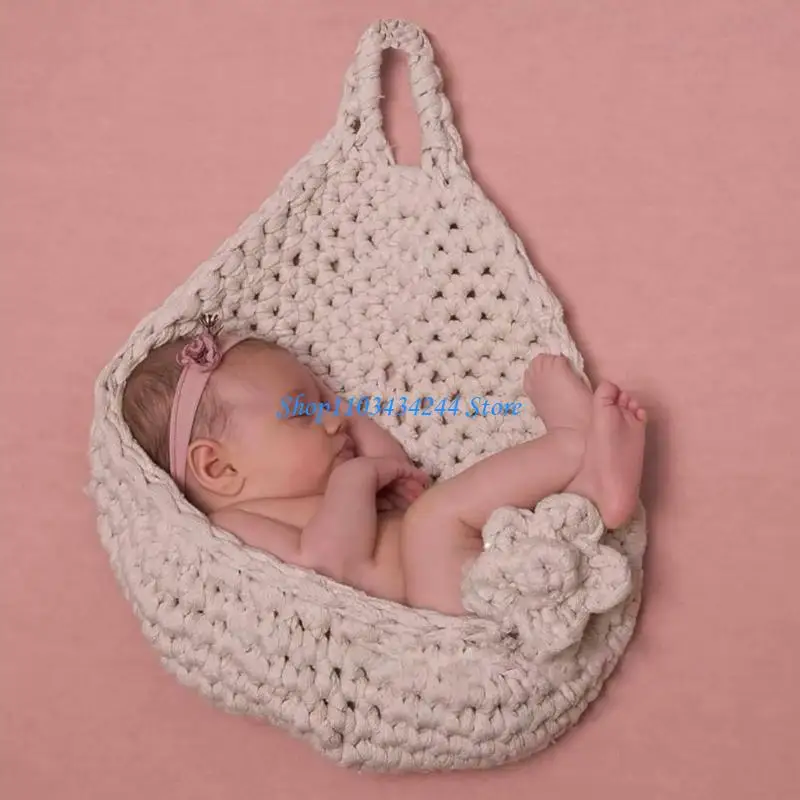 

Newborn Photography Props Baby Hand Crochet Hammock Backdrop Studio Accessory Photoshoot Posing Aid Storage Basket