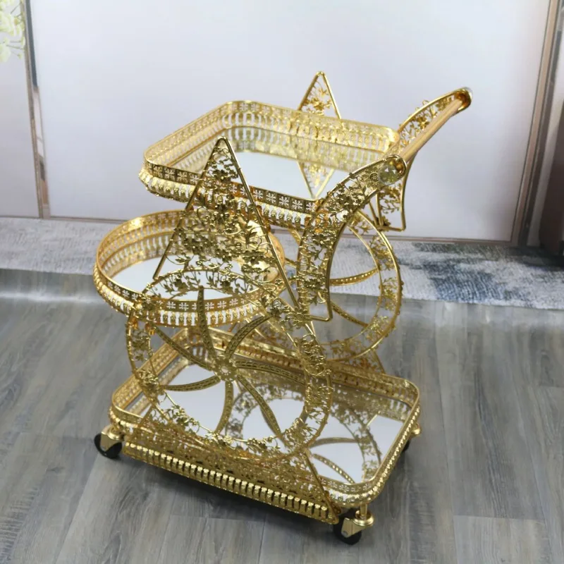 

Factory direct wholesale, golden Muslim dining cart, three-layer wine cart, European high-end trolley, storage cart