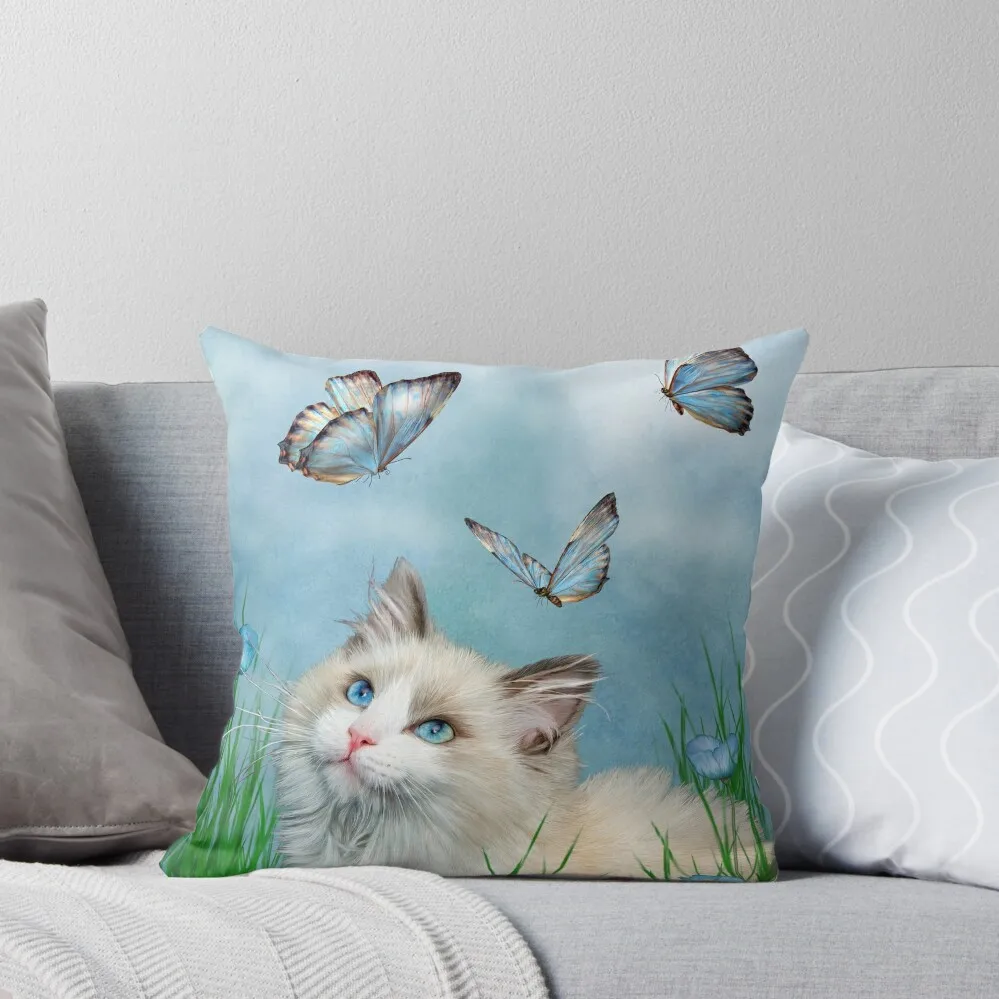

Ragdoll Kitty And Butterflies Throw Pillow Cushion Cover For Sofa Anime Decorative Sofa Cushions Pillowcase Cushion pillow