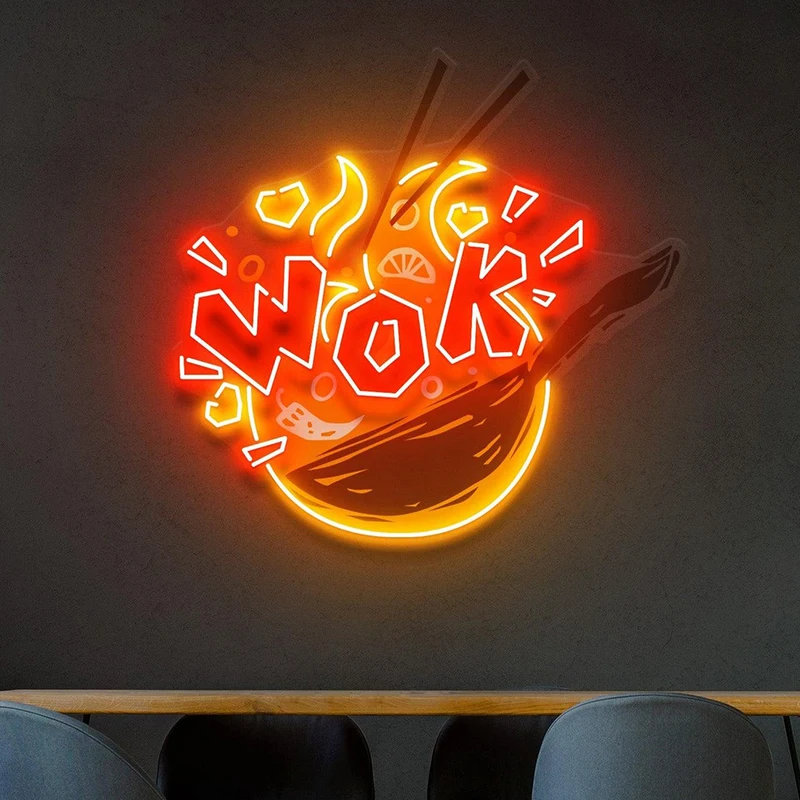 Imagem -02 - Wok-personalizado Neon Sign Hot Pot Led Art Light Fried Vegetable Bar Ktv Decoração de Parede uv Party Lights