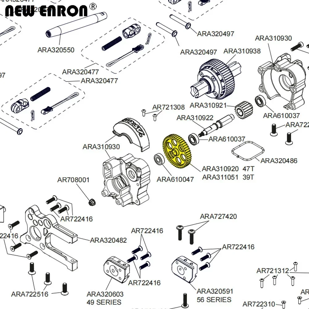 NUOVO Ingranaggio cilindrico in acciaio temprato ENRON 47 denti M1 # ARA 310920   per 1/5 ARRMA Kraton risultato ARA5208 ARA5810 # ARA 110002 T1 / # ARA 110002 T2 T2