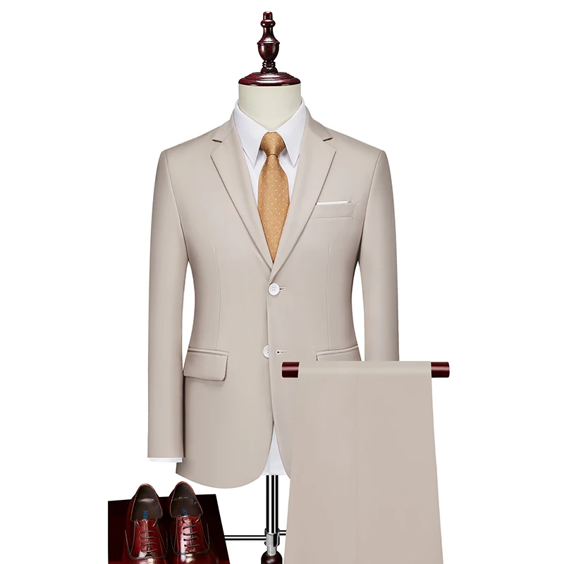 2026 New Men's 2-Piece, Dark Green Slim Fit Suit Set with Pure Color Jacket & Pants for Office/Interview/Wedding/Party/Business