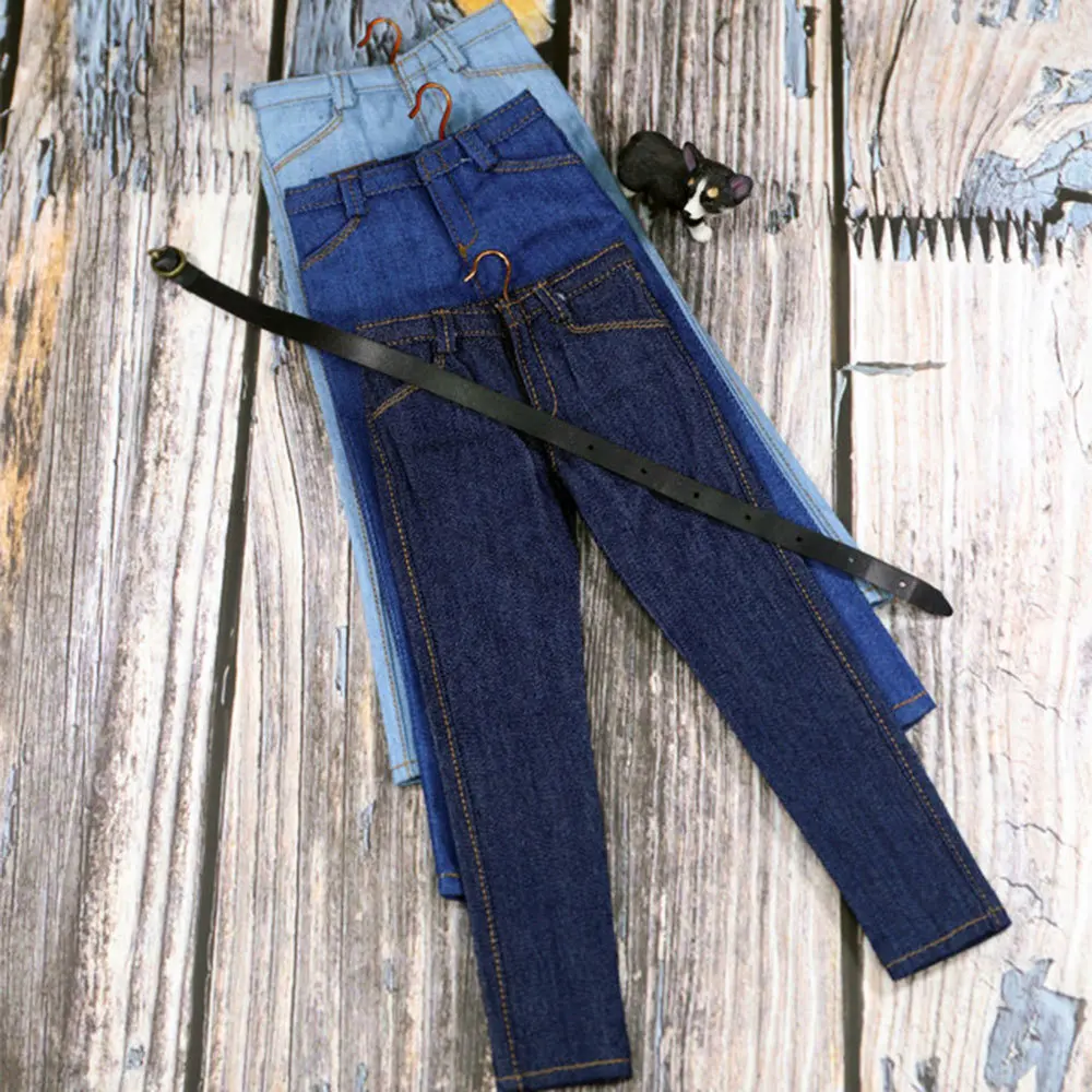 1/6 Scale Soldier Classic Slim Denim Pants Jeans & Belt Model For 12 Inch Male Action Figure Body Dolls Clothing Accessories