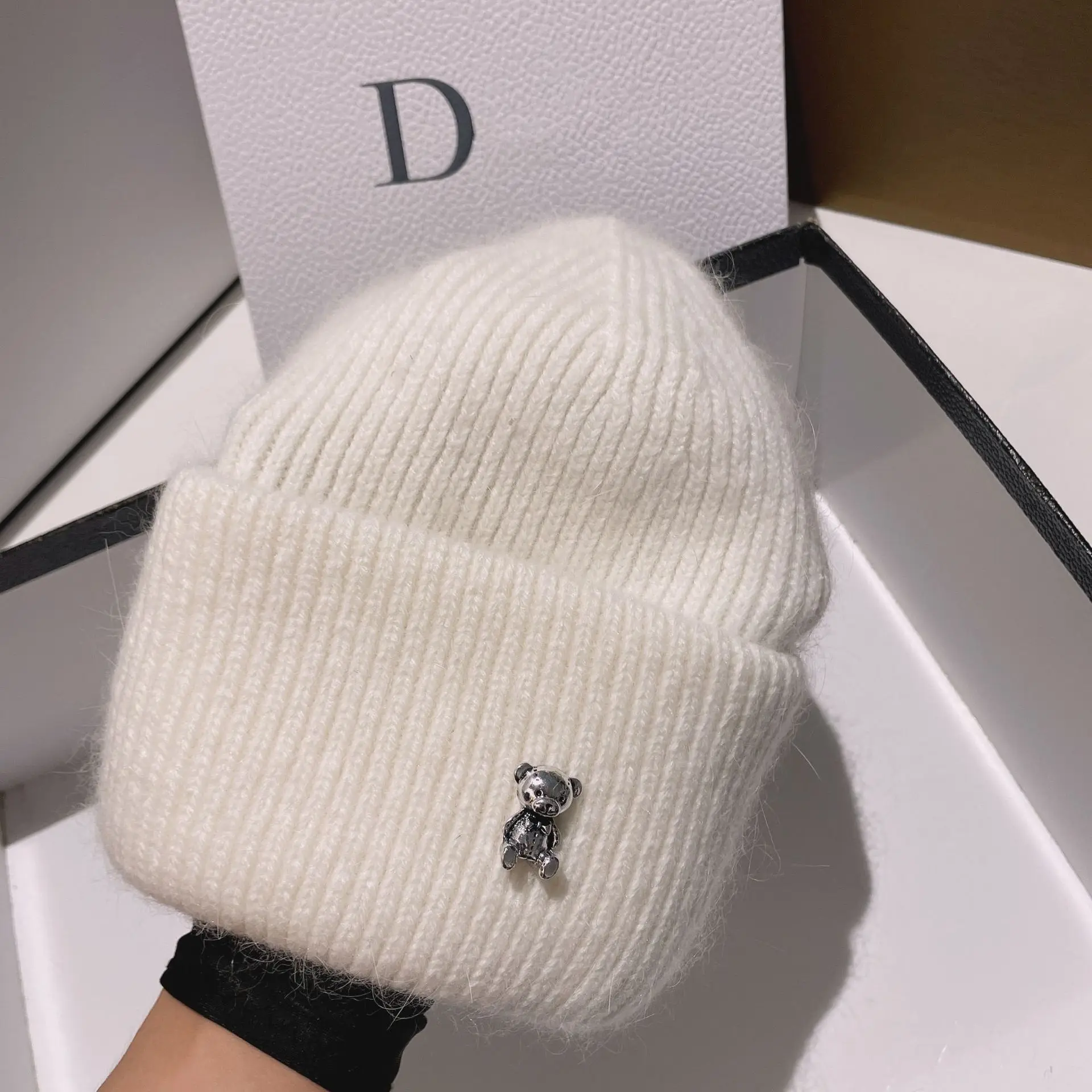 Luxe Cut Beer Echt Konijnenbont Gebreide Hoeden voor Vrouwen Winter Warme Muts Casual Lady Beanie Wandelmuts Wol Skullies Caps