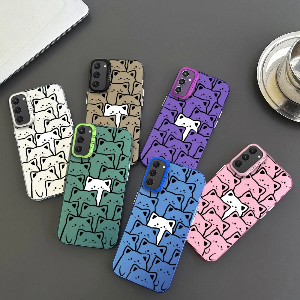 

Cute cartoon kitten Phone Case For Samsung S23 S24 S22 A71 A55 ULTRA PLUS FE Electroplated Silver IMD Laser Color Shell