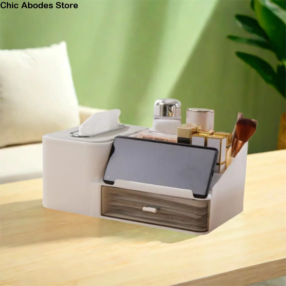 

Large Capacity Desktop Storage Box Space Saving Reusable Tissue Box Dustproof Plastic Stationery Organizer Living Room
