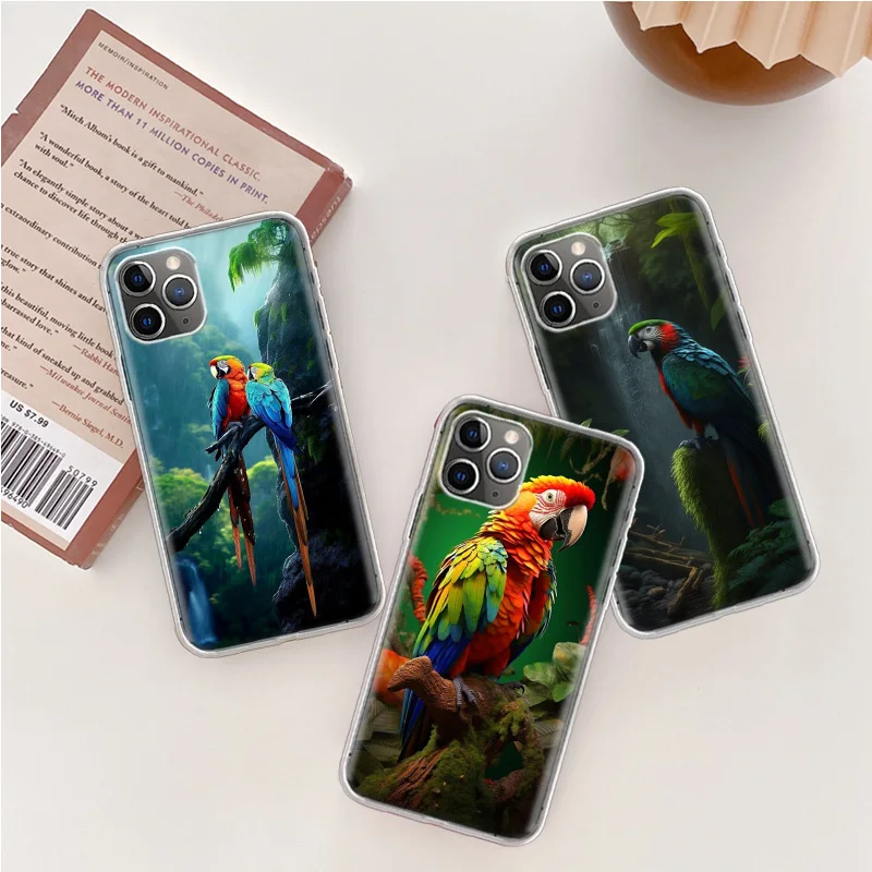 Parrot Bird Rainforest Phone Case For Iphone 14 13 15 16 Pro Max Plus Apple 11 12 Mini X XS Max XR Clear Cover Shell Coque Silic