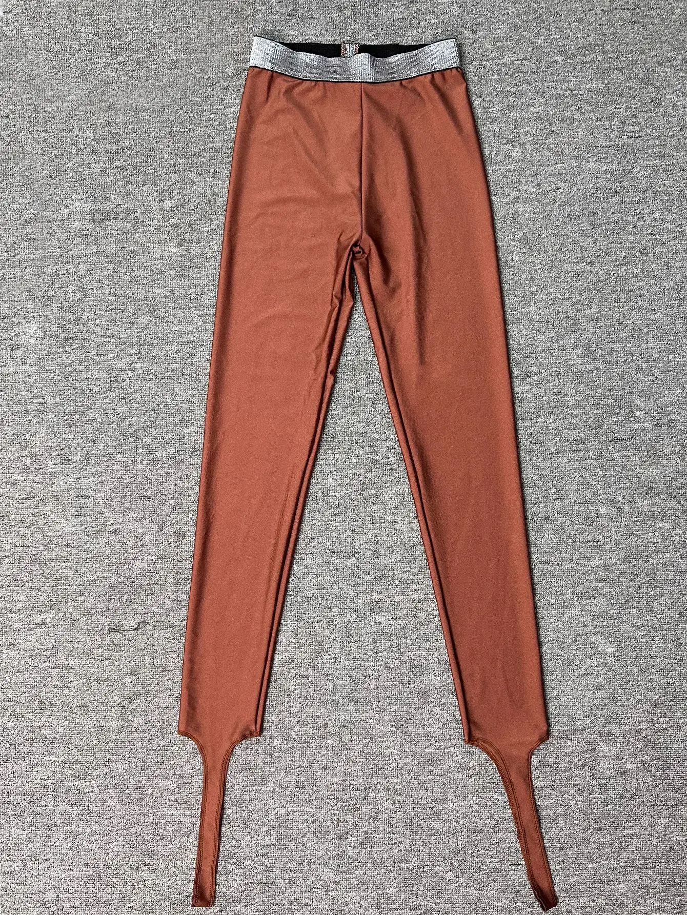 Shiny High-waisted Lustrous Leggings Sexy And Elegant High-elasticity Silver-threaded Waist Skinny Pants Autumn Glossy Pants