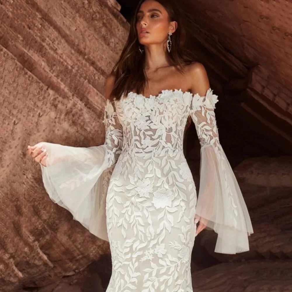 Angepasst Boho Brautkleider Schatz Neck Spitze Brautkleider Luxus Meerjungfrau Off Schulter Braut Roben vestido de novia