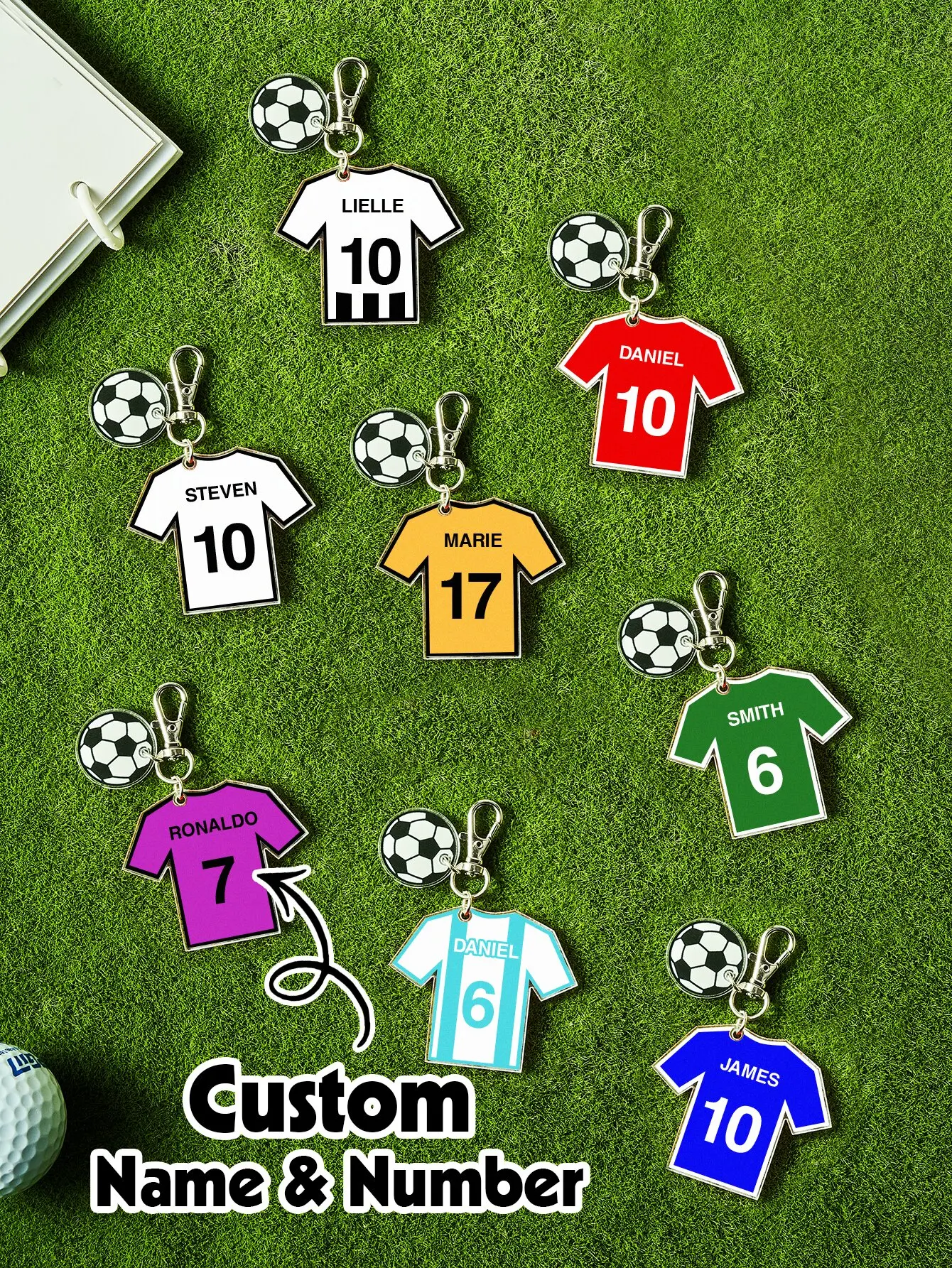 Custom Football Jersey Keychain Personalized Name Number 8 Colors Available Soccer Fan Gift