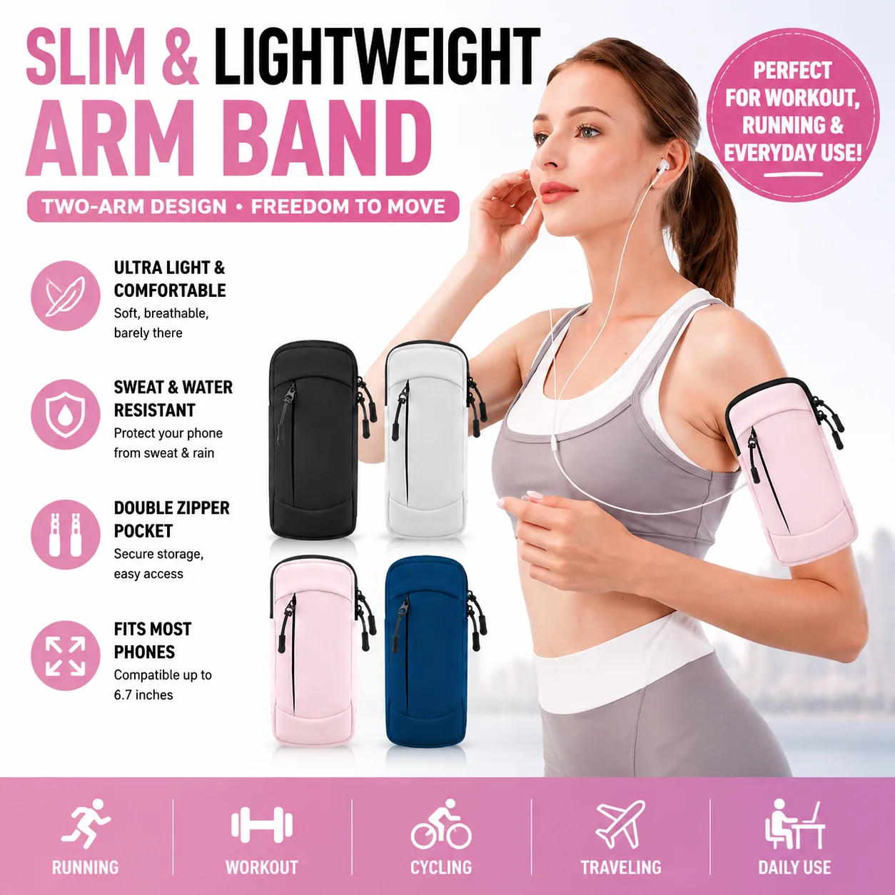 Summer running mobile phone arm bag for men and women, sports and fitness, waterproof lightweight wrist bag, mobile phone bag