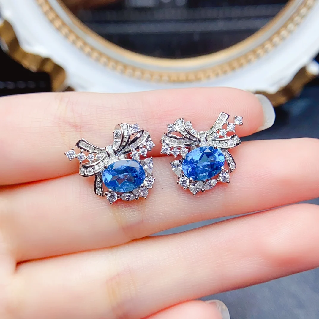 

Серьги с натуральным топазом 6*8 мм, стерлинговое серебро S925 с сертификатом, изысканные модные очаровательные свадебные украшения для женщин FS