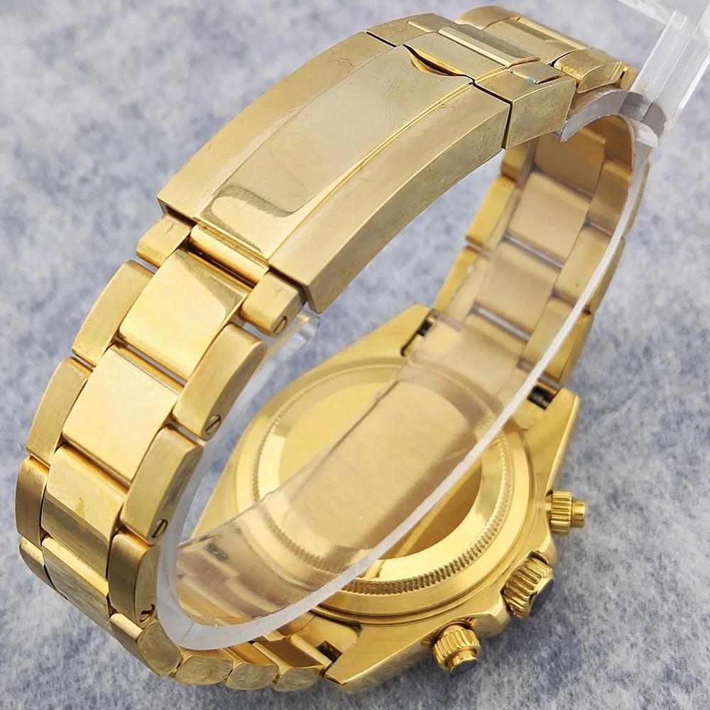 الأعمال 39 مللي متر ساعة كوارتز رجالية كرونوغراف الياقوت كريستال VK63 حركة العربية مضيئة الهاتفي الفولاذ المقاوم للصدأ ساعة رجالي