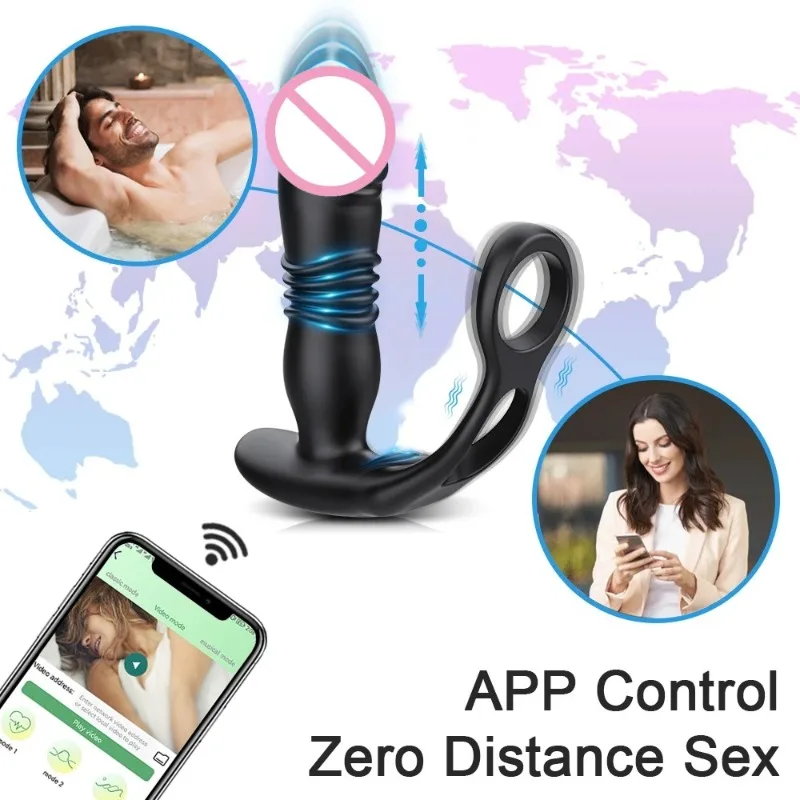 Telescopic Anal Vibrator with App Control – 9 Vibration Modes, Bluetooth Prostate Massager for Men, Remote Adult Toy