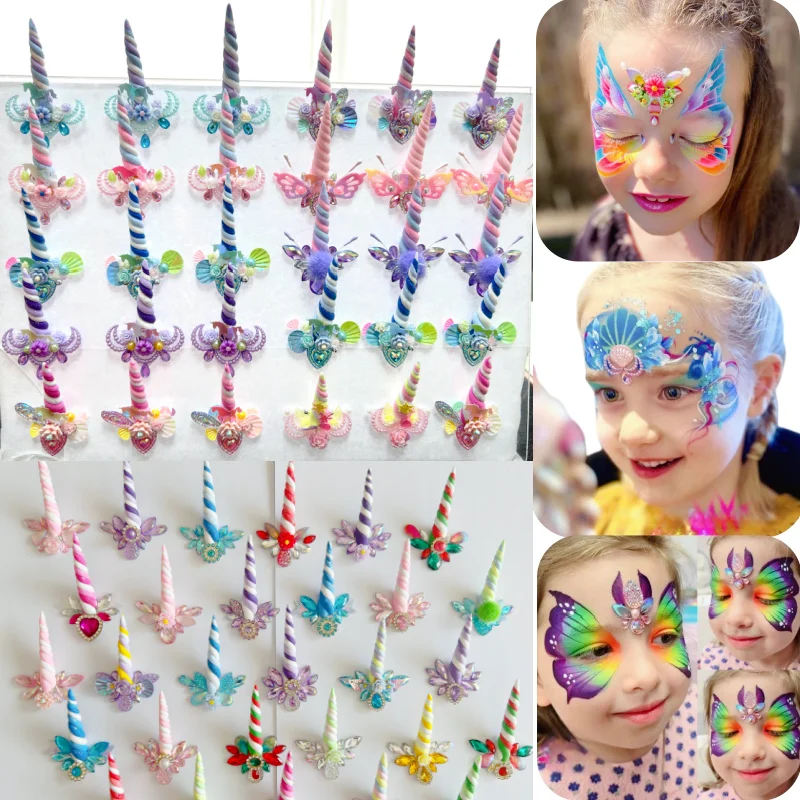 Unicorn Gem Kids Facial Painting Forehead Jewl Sticker With Self-Adhesive Back Double-Sided Sticker for Girls Stage Makeup