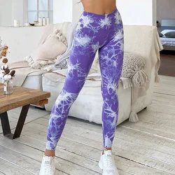 Pantalones de Yoga Tie Dye para mujer, mallas deportivas sin costuras de cintura alta, Push Up, mallas de entrenamiento para Fitness, ropa de gimnasio