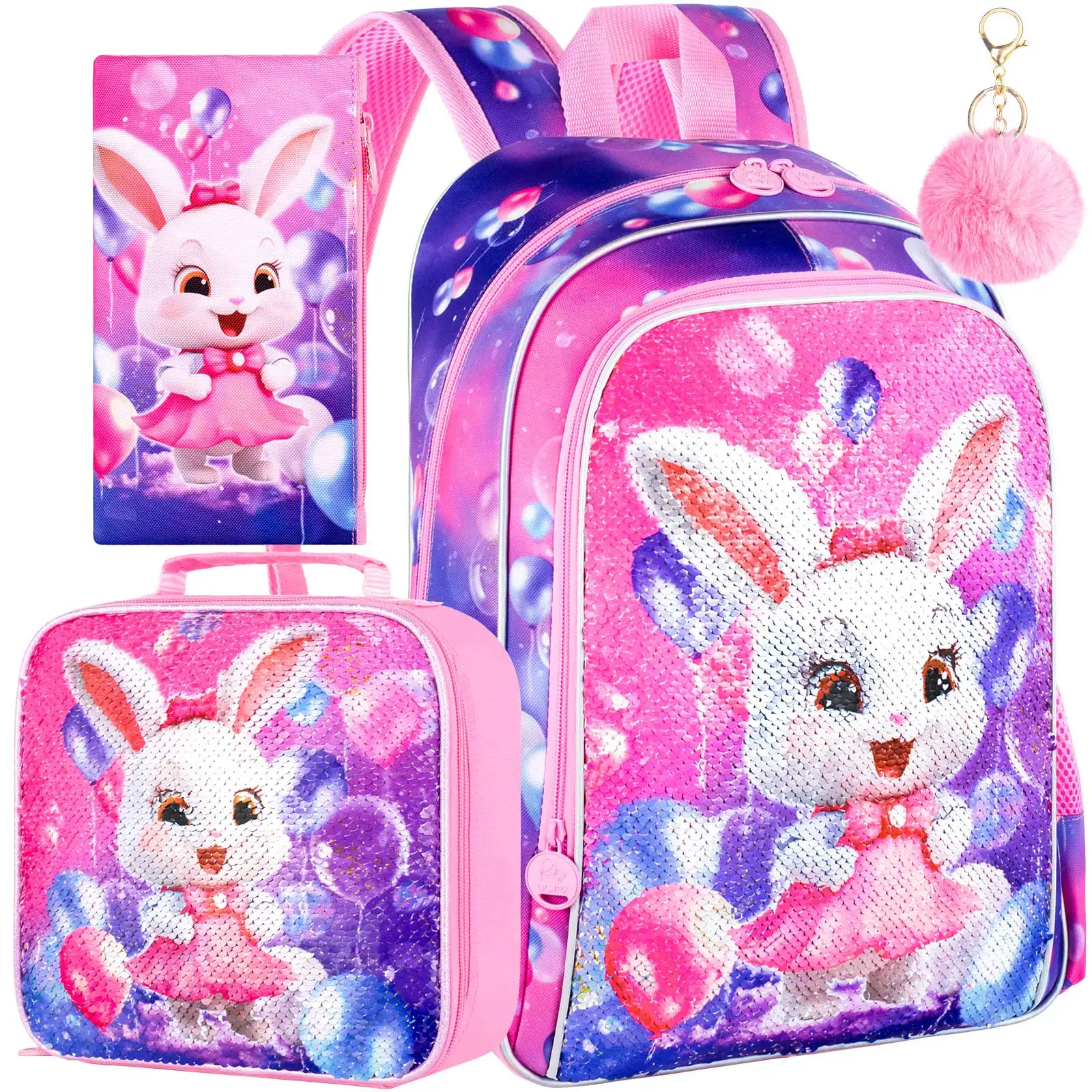 3PCS Ergonomic Girls Kids Backpack Set, Handbag & Pen Pouch, Lightweight Spacious Bookbag for Elementary School